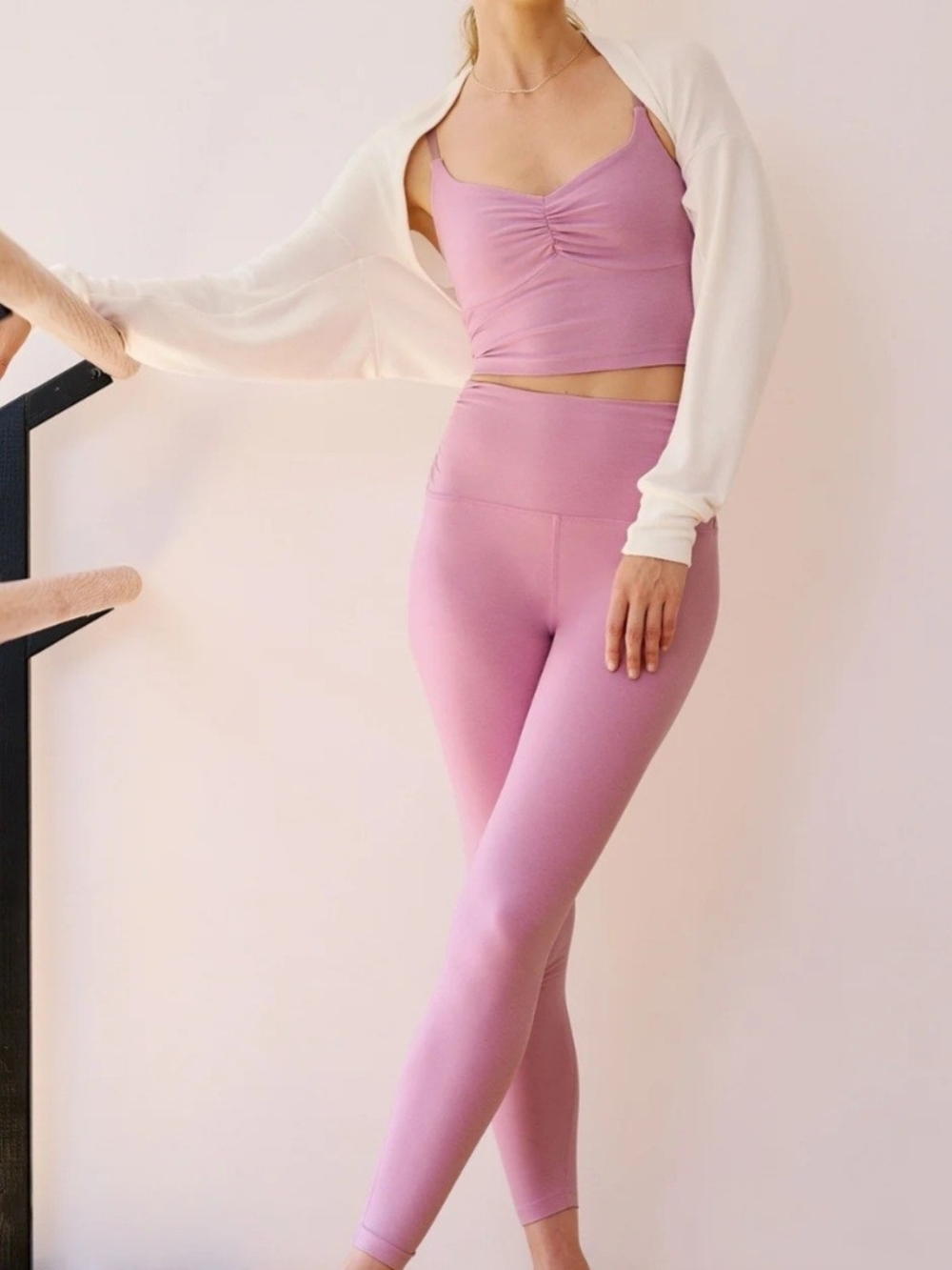 Beyond Yoga Pink Haze Heather Shirred Barre Leggings XL